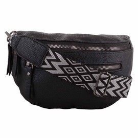 Womens Grained PU Leather Bumbag Waist Clutch Bag with Detachable Strap - Black