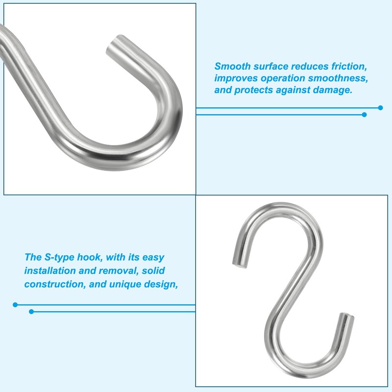 PATIKIL Set of 4 S Hooks 3.4" 304 Stainless Steel
