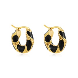 Hoop Earrings for Women Enamel Circle Geometric Earrings Leopard Print U-Shaped Hoop Earrings Vintage Lava Texture Zircon Earrings Jewelry (Gold/Black)