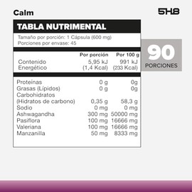 Pastillas para el Estrés y Relajar con Valeriana y Pasiflora - 5H8 | 90 Cápsulas, con Manzanilla, Fórmula Advanced Calm, Descanso Nocturno, Sin Hábito
