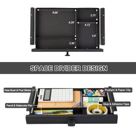 GOME Under Desk Slide out Pencil Drawer with Space Divider Design for Storing Pencil and Office Accessories, Underdesk Pull out Tray Organizer Mounted for Sit Stand Workstation
