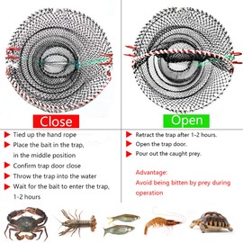 Drasry Crab Trap Bait Lobster Crawfish Shrimp Portable Folded Cast Net Magic Collapsible Fishing Traps Nets Accessories for Blue Crabs 1PCS 23.6 x 11.8in Black (0.39 in Mesh)