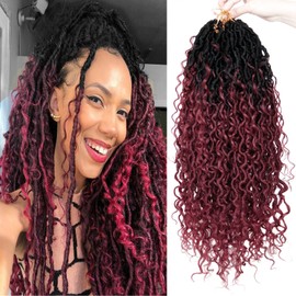 Curly Faux Goddess Locs Crochet Hair 18Inch Pre Looped Synthetic Deep Curly Hairstyle Hippie Locs Crochet Braids Extensions（OTBUG,18inch(Pack of 8))