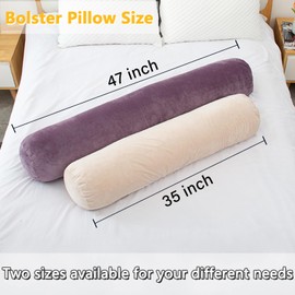 1 MIDDLE ONE Bolster Pillow for Bed, Long Round Body Pillow for Adults with Removable Velvet Cover, Decorative Tube Roll Cylinder Pillow, 47 x 7.87 Inch, Purple