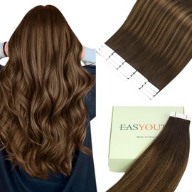 Easyouth Brown Tape in Human Hair Extenisons Balayage Real Hair Extensions Tapes in Ombre Dark Mix Medium Brown Human Hair Tape ins Extensions for Daily Life 20 Inch 50g 20pcs