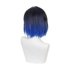 ZGNGLIZ Anime Cosplay Wig Short Blue Black Synthetic Hair for Halloween Costume Party with Free Wig Cap