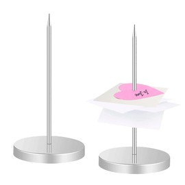 2 Pack Metal Receipt Spikes - Silver Paper Memo Holder, Straight Rod Bill Spike with Round Base, Safe & Durable, Ideal for Restaurant, Kitchen, Hotel, and Office