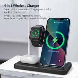 Wireless Charging Station Charger Stand - 4 in 1 Wireless Charger Charging Stand for iPhone12-13 Series, for iWatch and AirPods, for Pencil 1st Generation