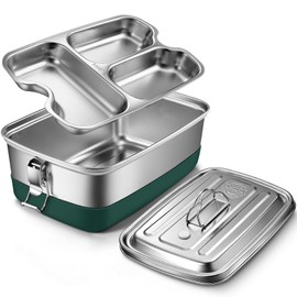 Aurinovellia Premium Stainless Steel Lunch Box, 2000 ml Lunch Box, Leak-Proof, Lunch Box with 3 Compartments, Metal Lunch Boxes, Environmentally Friendly & BPA-Free, Bento Box, Lunch Box, for Adults