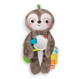 Bright Starts, Sloth Cuddly Toy for Travelling with Various Textures and Mirrors, Easy to Attach to Pram, Multi-Colour