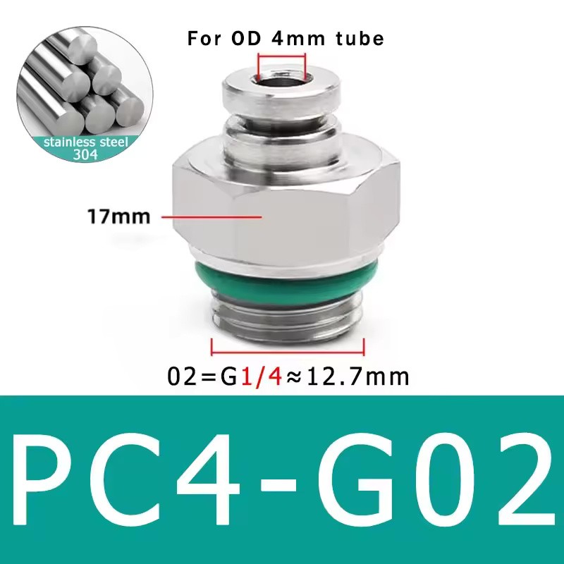 10-Pack PC4-M5 304 Stainless Steel Pneumatic Quick Connect Fittings