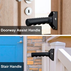 APDTEK Flip Up Grab Bar for Doorway/Stairs Safety Assist Handles for Elderly Non-Slip Grip Bar Great for Seniors, Elderly, Disabled, Handicap and Injured People - Suitable for Wood Door (Black)