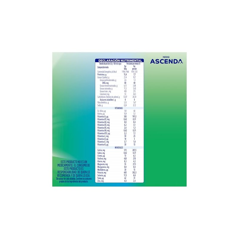 ASCENDA Suplemento Alimenticio Sabor Vainilla Lata de 900g