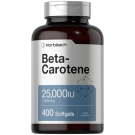 Horbäach Beta Carotene Supplement | 25000 IU Softgels | 7,500 mcg | Vitamin A | 400 Count | Non-GMO and Gluten Free Formula