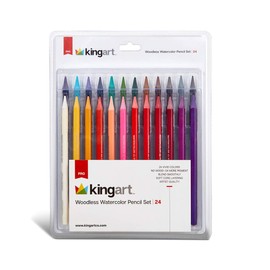 KINGART 315-24 Pro Artist Quality 24 Ct. Woodless Watercolor Pencil Set, 24 Soft Core, Pre-Sharpened Crayon Style Art Pencils, Use Wet or Dry, Professional to Beginner