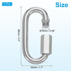 PATIKIL M10 Quick Link Chain Connector, 2 Pcs 3/8" 304 Stainless Steel Locking Quick Chain Repair Links for Towing Swing Outdoor Equipment, 2297 lbs Capacity