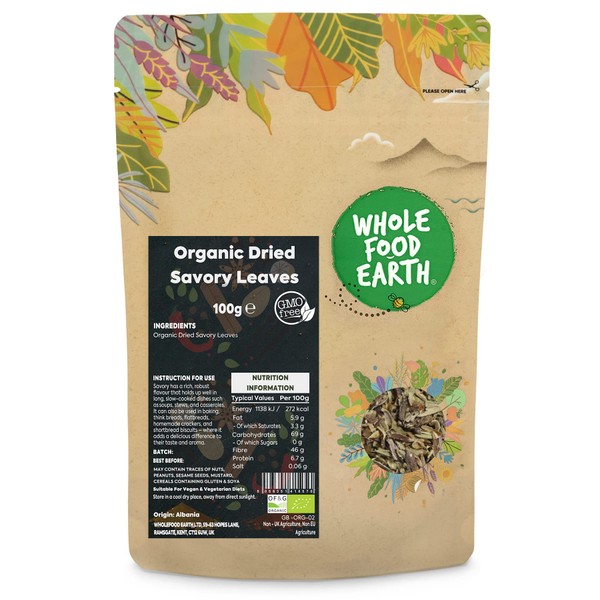 Whole Food Earth® - Organic Dried Savory Leaves 100 g | GMO Free | Certified Organic