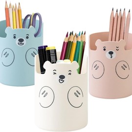 MEZOKUCEL Desk Pen Holder, 3 Pack Multifunctional Desk Organizer Pen Holder Desk Round Plastic for Office, Home and Schools