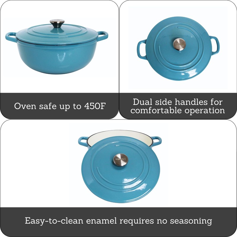 MIRRO 4.8qt Cast Iron Enamel Dutch Oven, Teal