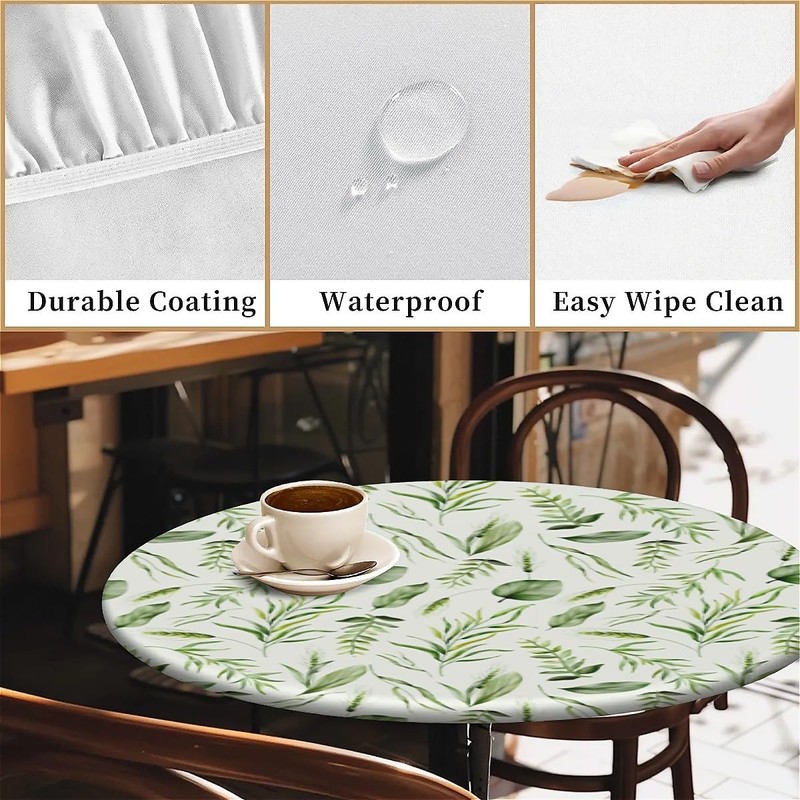 Outdoor Round Tablecloth with Elastic Band Diameter 60 Inches -