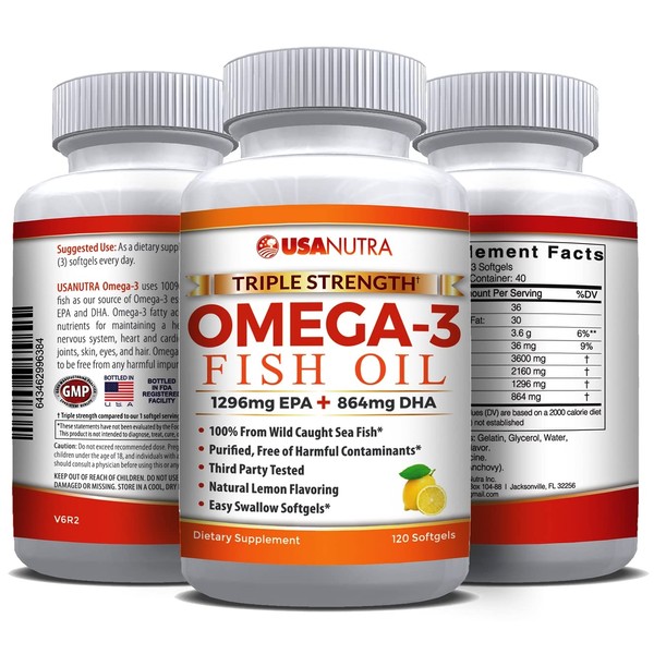 Omega 3 Fish Oil 2250mg with 1350 EPA + 900 DHA Triple Strength Wild Caught Icelandic Fish Oil 120 Capsules. Made in USA