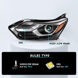 TUSDAR Headlights Assembly Fit 2018-2021 Chevy Equinox Halogen Type Headlamp LH Driver Side