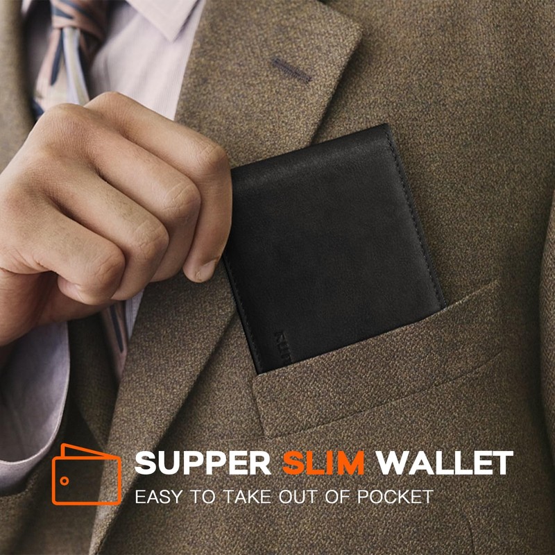 RUNBOX Wallet for Men Slim Leather Bifold RFID Blocking Minimalist