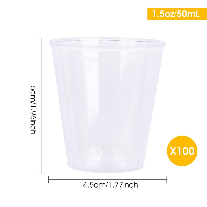Iceten 100 1.5oz Small Plastic Cups, Reusable Clear Durable Plastic