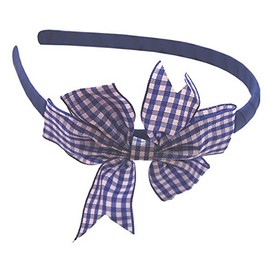Hair Band Alice Head Band with Gingham Flat Bow School Uniform Accessories (Royal Blue & White)