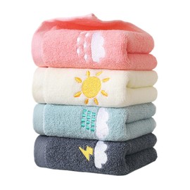 DAZZLUXE 4 Pieces Embroidered Towels, Kids Towels, Face Towels, Cartoon Towels, Cotton Face Towels, Kids Bath Towel Set, Soft Baby Bath Towels (Pink, Yellow, Green, Dark Grey)