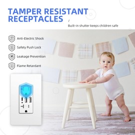 Wall Outlet with USB Ports, 3-Port USB C Outlet, 30W 6.0A Electrical USB Outlet, 20Amp USB Outlet Receptacle, Tamper Resistant in-Wall Charger, Screwless Outlet Cover, UL Listed, 4-Pack, White