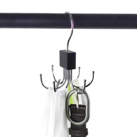 360° Swivel Belt Hanger for Wardrobe, Tie Rack Hanger with 6 Hooks, Suitable for Tie, Belt, Gloves, Scarves, Handbags (Black)