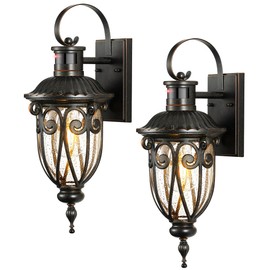 VIANIS Outdoor Motion Sensor Light, Dusk to Dawn Outdoor Light Fixtures, 2 Pack Outside Lights for House, Anti-Rust Bronze Outdoor Wall Lights for House, Garage, Entryway, Seed Glass, Vintage Style