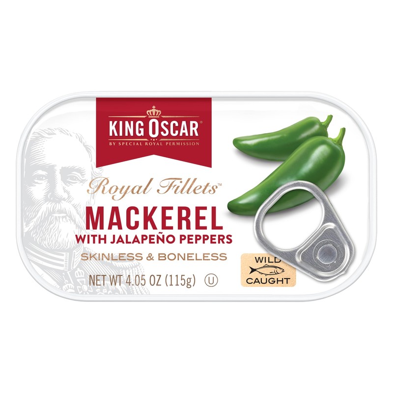 King Oscar Mackerel in Olive Oil with Jalapeño Peppers, 4.05