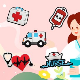 BULKITEM 25PCS Nurse Theme Shoe Decoration Charms, Nurse Gifts, Nurse Shoe Charms Accessories Decorations for Boys Girl Women Men Teens Adults, Standard, Polyvinyl Chloride, nurse decoration