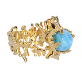 Ravishing Impressions Jewellery Natürlicher Larimar-Edelstein, 925er-Sterlingsilber, vergoldet, Geburtsstein-Ring, Verlobung, Hochzeitstag, Brautschmuck, Boho, für Damen, Größe Sz-N, Stein:, Larimar