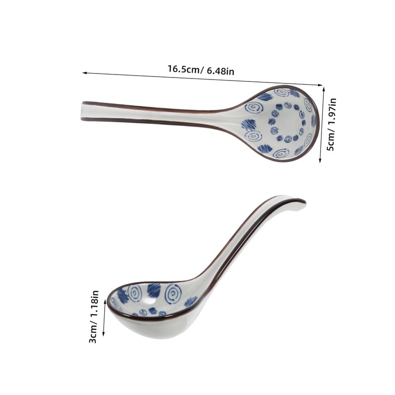 SHOWERORO 6pcs Long Handled Ceramic Soup Spoons Elegant Asian Serving