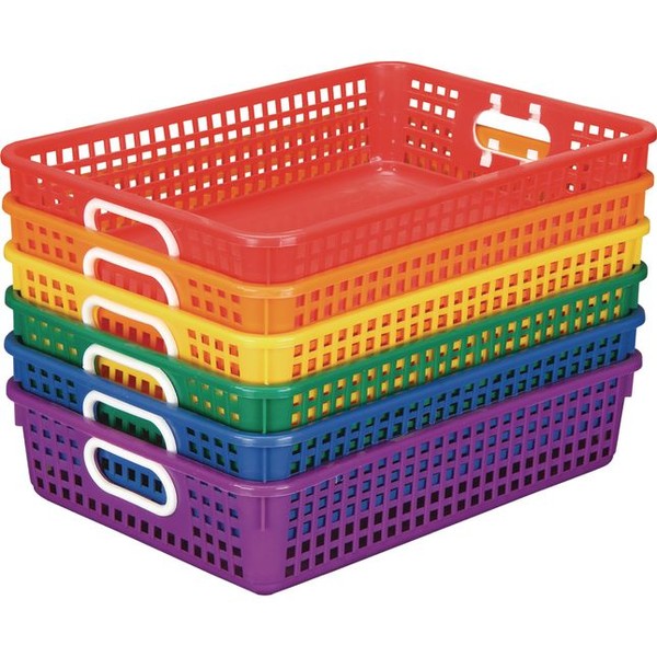 Really Good Stuff - 666001 Plastic Desktop Paper Storage Baskets for Classroom or Home Use – Plastic Mesh Baskets in Fun Rainbow Colors – 14.25” x 10” – (Set of 6)