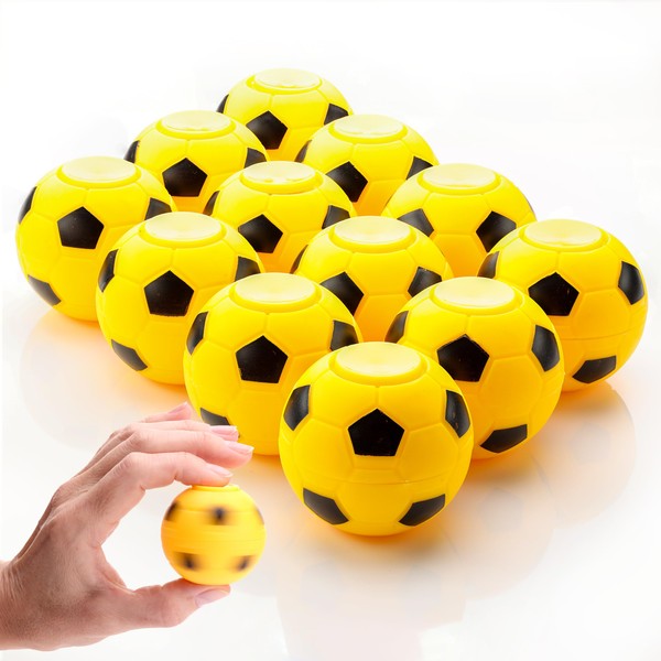 Entervending Fidget Spinners - 2 Inch Stress Balls - 12 Pcs Soccer Party Favors - Yellow Mini Fidget Spinners - Classroom Prizes - Fidget Spinners for Kids