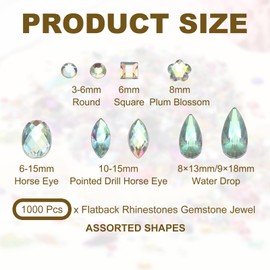 PATIKIL Mixed 1000Pcs AB Colorful Crystal Rhinestones, Gems Rhinestones Flatback Acrylic Gemstone Jewel Assorted Shapes for Nail DIY Craft Party Decorations - (White AB)