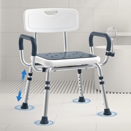 Adjustable Shower Chair for Seniors with Arms and Back, Height Adjustable Bath Seat for Elderly and Disabled, Non-Slip Shower Seat for Inside Shower, HSA/FSA Eligible Bath Chair for Bathtub