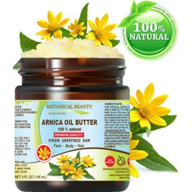 Botanical Beauty ARNICA OIL BUTTER Arnica Montana in Shea Butter 100% Natural for FACE, SKIN, BODY, HAIR, NAILS Skin Moisturizer Oil Butter, Skin Nourishing Oil Butter (4 Fl Oz)