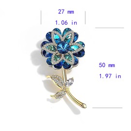 Rhinestone Flower Brooch Pin for Women Girls Gold Plated Blue Crystal CZ Covered Scarves Shawl Clip Brooches Boutonniere Pins Wedding Bouquets Kit