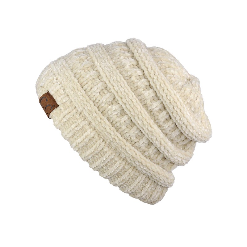 C.C Women's Chenille Soft Warm Thick Knit Beanie Cap Hat-Beige