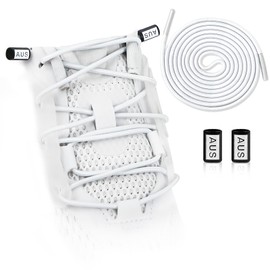 YOLCAR Elastic Tieless Shoelaces with Metal Lock, Round Shoe Laces Strings for Various Shoes, White, 100cm/39.37"