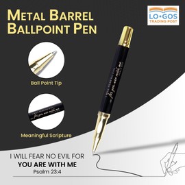 LO·GOS TRADING POST I Will Fear No Evil Psalm 23:4 - Engraved Scripture Pen - Ballpoint Bible Pen - Smooth Black Ink Inspirational Christian Pens for Daily Journaling, Religious Gifting