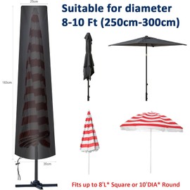 AiQInu Parasol Protective Cover for Diameter 300 cm, Pack of 2 210D Oxford Fabric Parasol Cover Black with Storage Bag, Weatherproof, UV-Resistant, Snow-Proof