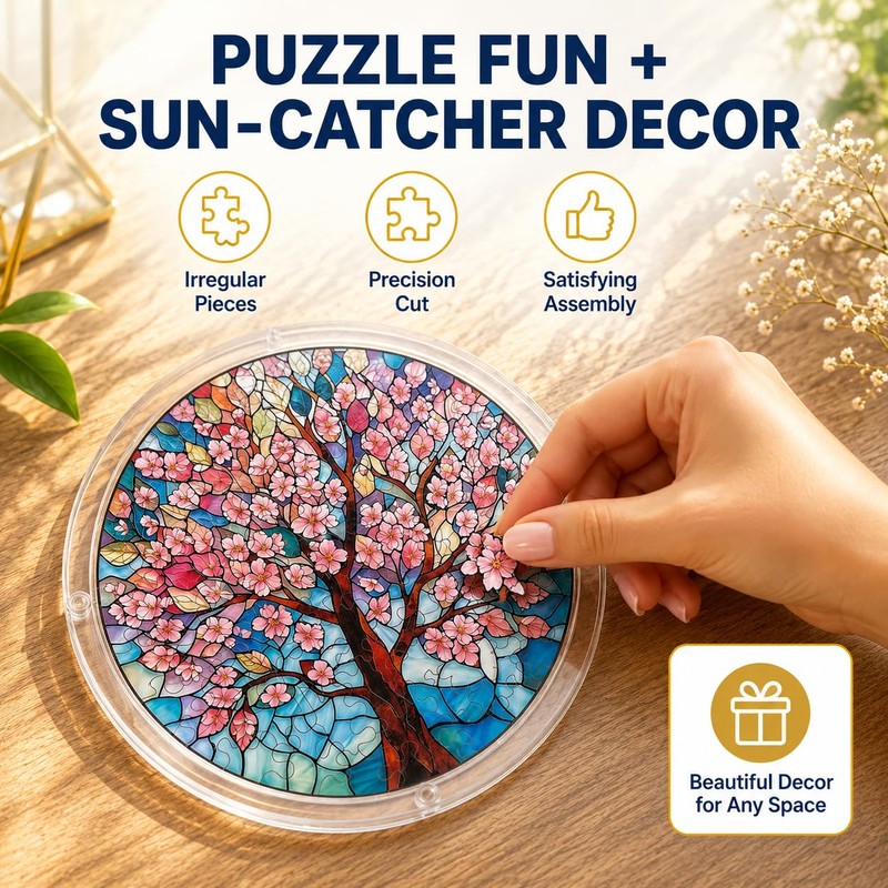 Cherry Blossom Acrylic Puzzle Suncatcher, DIY Suncatcher Puzzle Decor