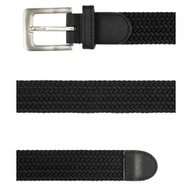 Streeze 32mm Elasticated Stretch Belt - Braided Elastic Webbed Belt with Silver Rectangular Buckle Available in 5 colours and 6 Sizes (Black, Medium)