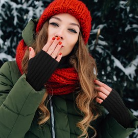 Bencailor 3 Pairs Fingerless Gloves Winter Warm Fingerless Mittens Knit Crochet Arm Warmers with Thumb Hole for Women Lady Open Fingers(Black, White, Grey)